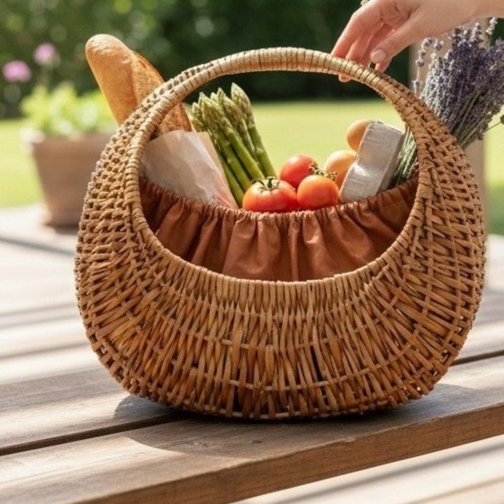 Vintage Gathering‎ Gondola Wicker Basket Picnic Market Tan Removable Lining